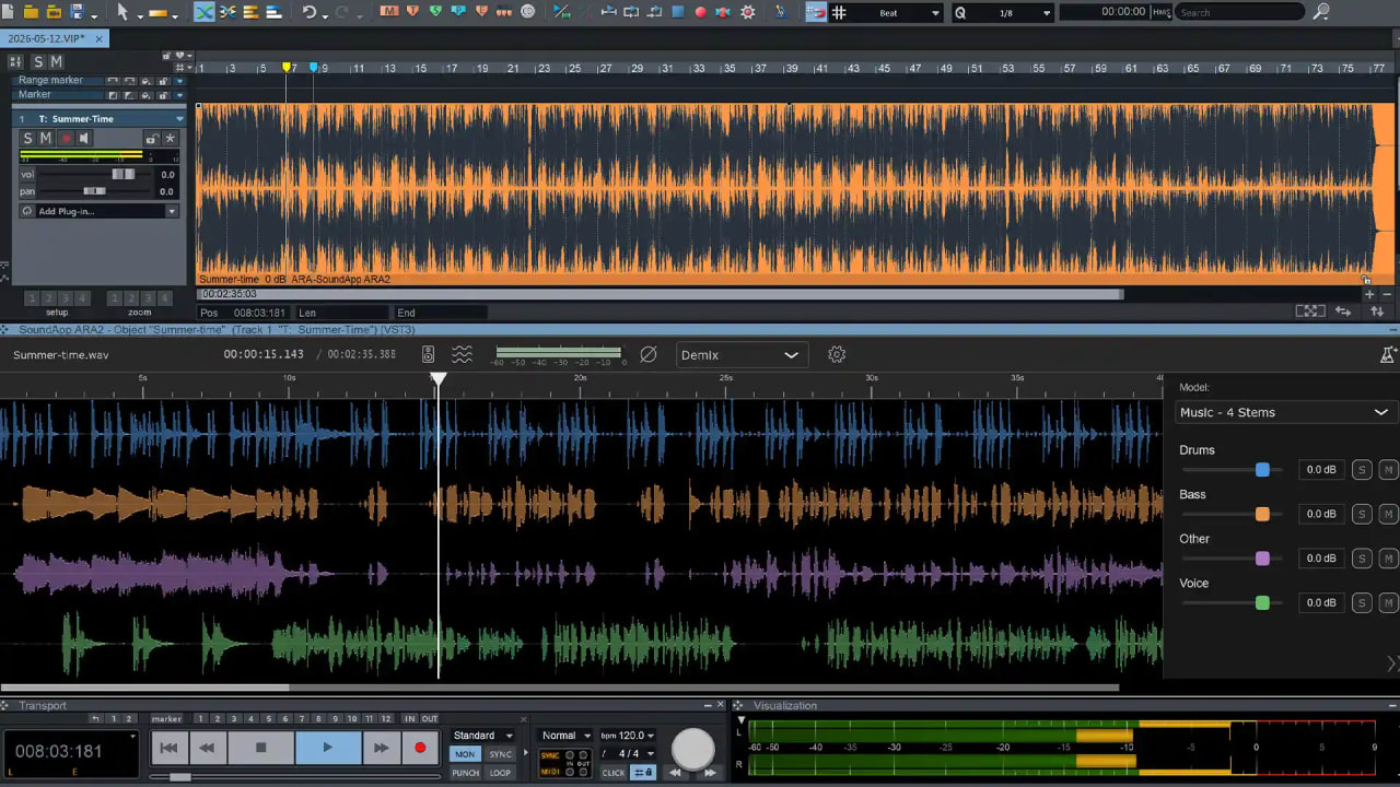 SoundApp ARA: AI Stem Separation inside Sequoia