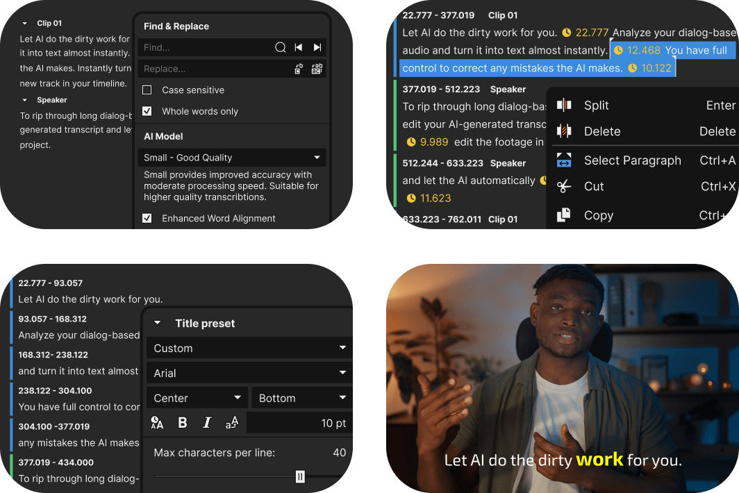 File explorer window showing folders and video thumbnails with filenames like Action Close Up.mp4 and Detail B-Roll.mp4.