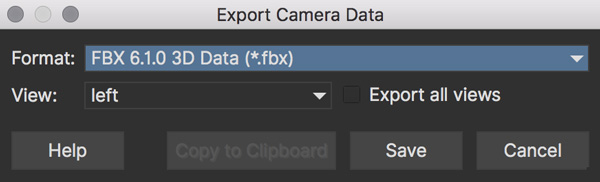 Stereo Export Camera Data