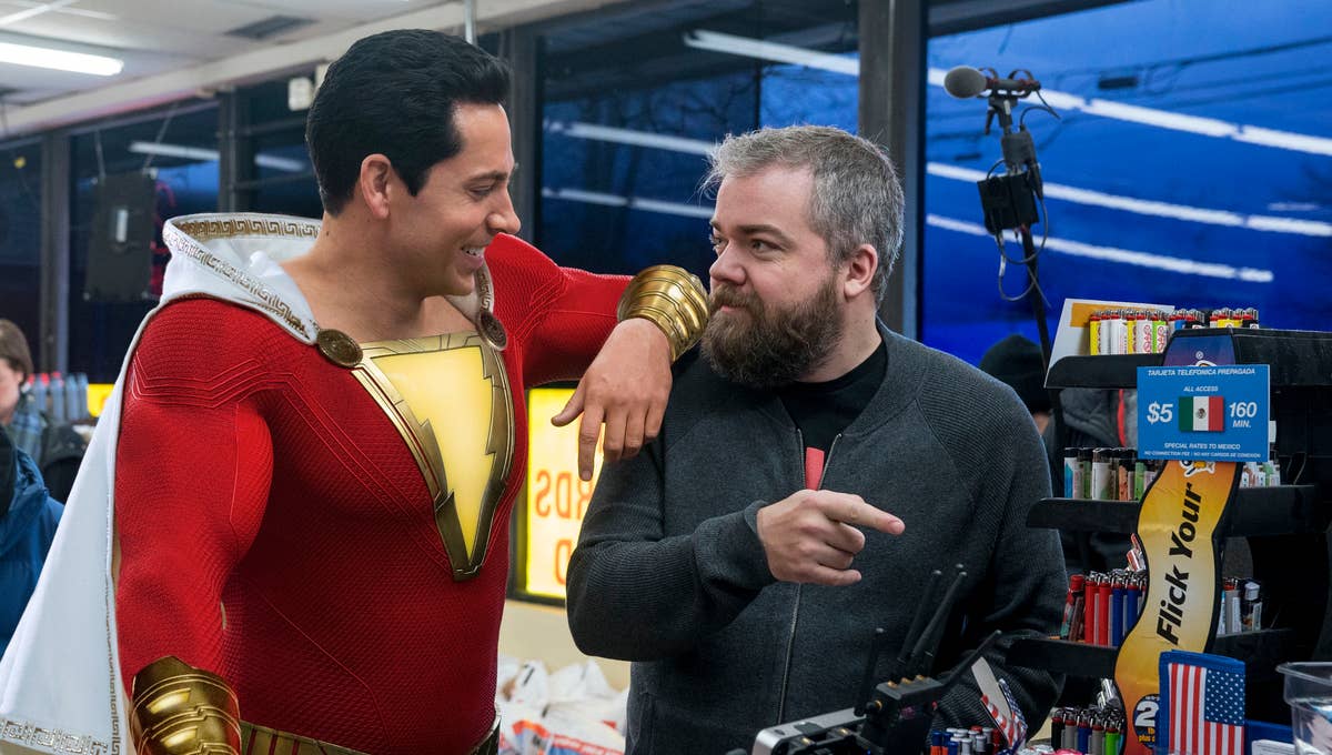 David. F. Sandberg with Zachery Levi on the set of Shazam! 