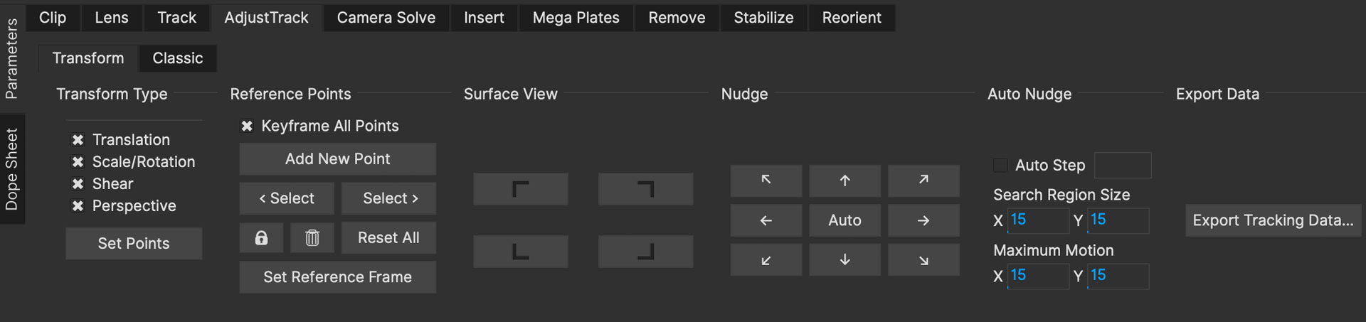 adjusttrack transform parameters