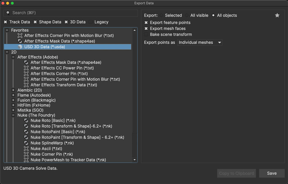 export data dialog all types