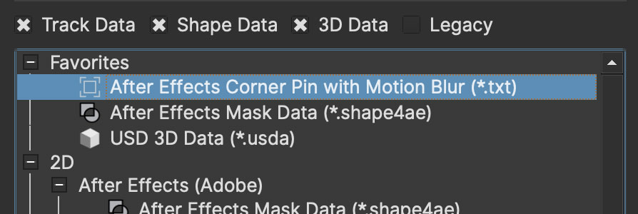 export favorites section