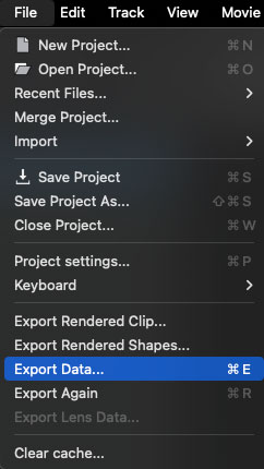 export tracking data filemenu