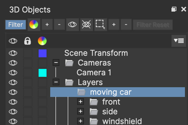 moving objects 3d panel