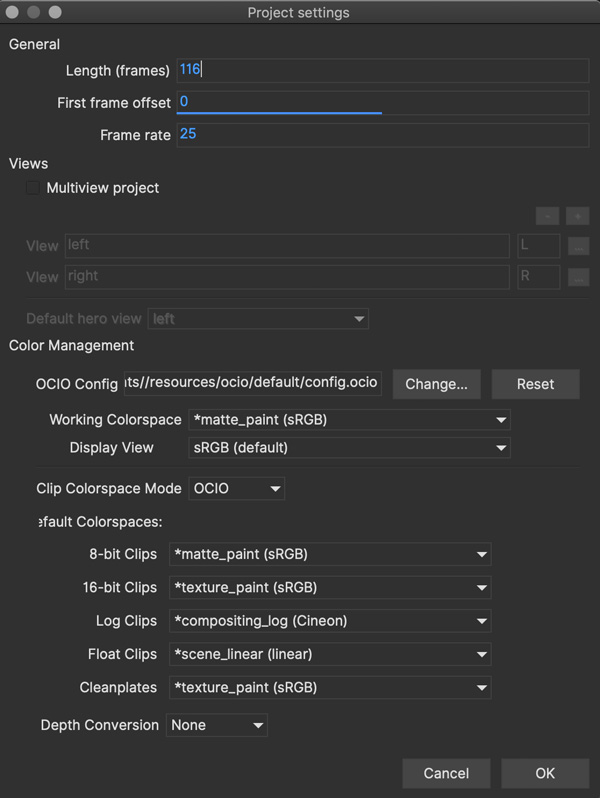 ocio project settings