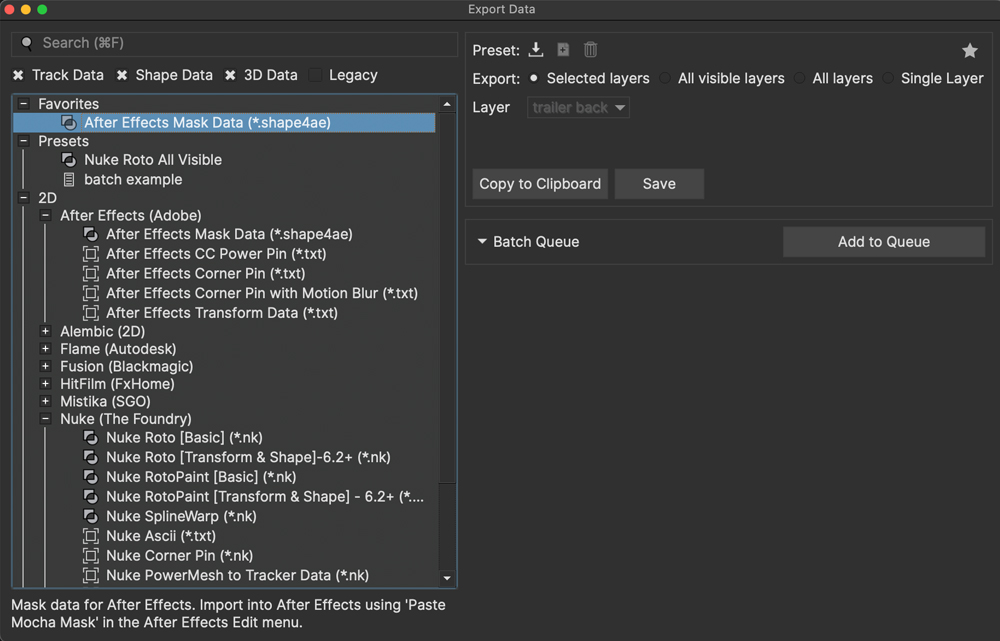 export data dialog all types