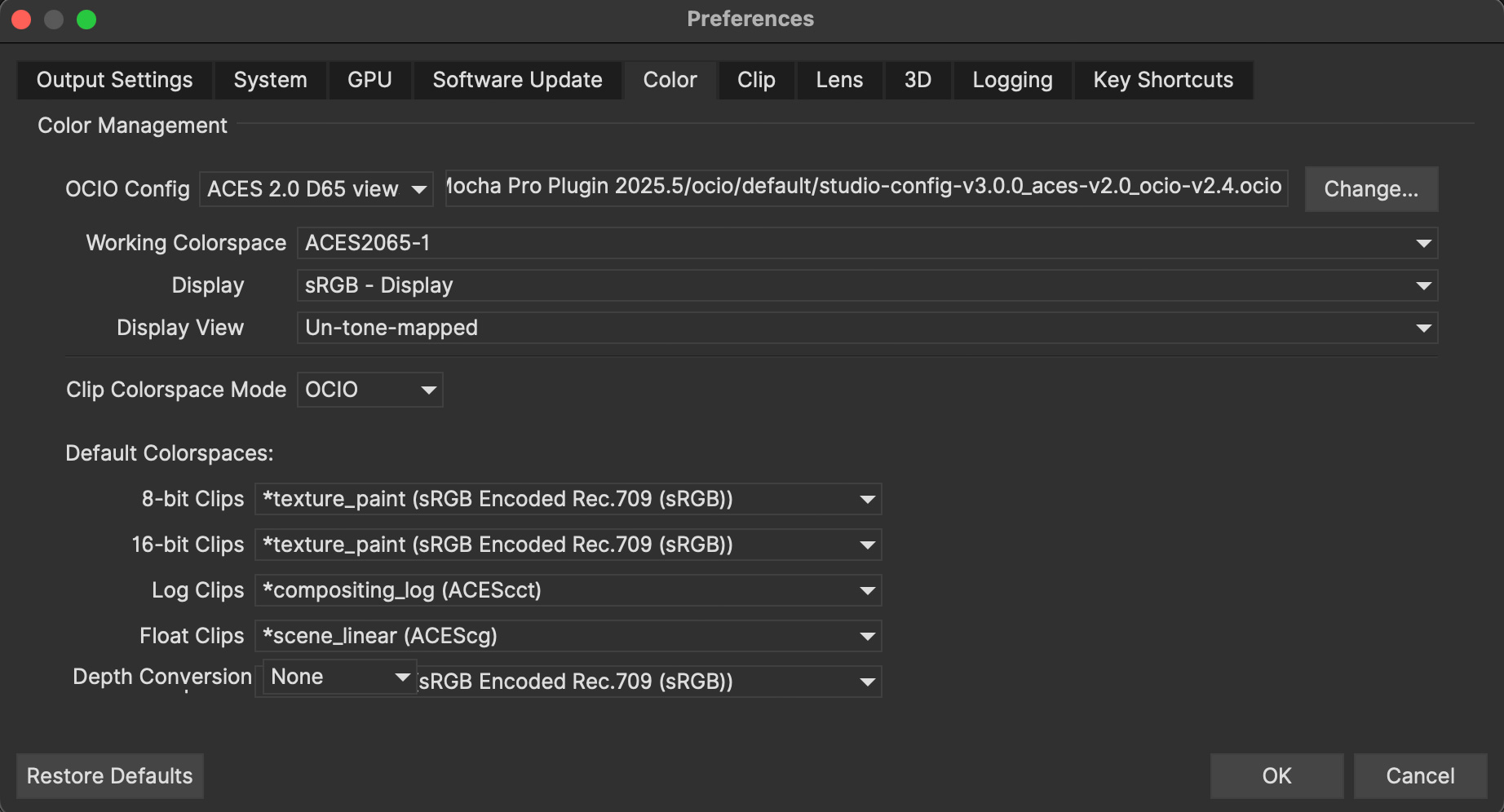 ocio preferences settings