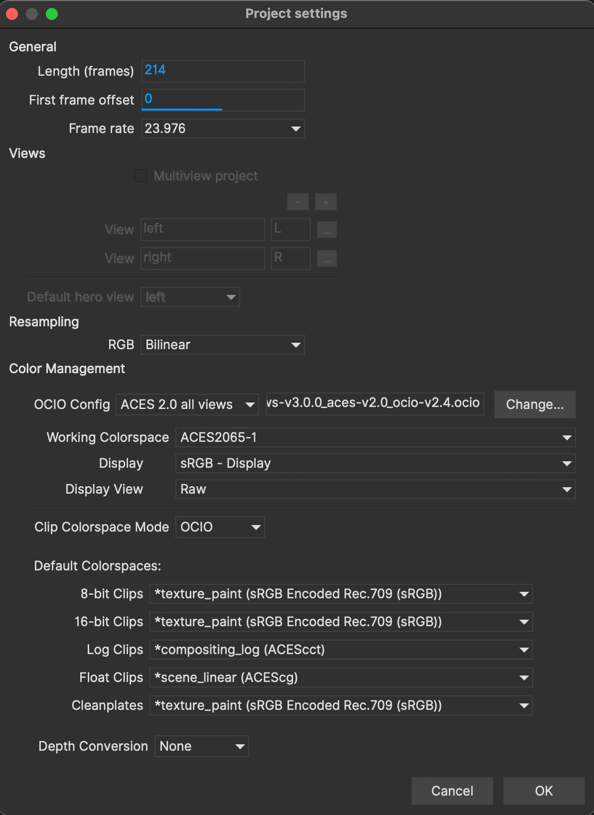 ocio project settings