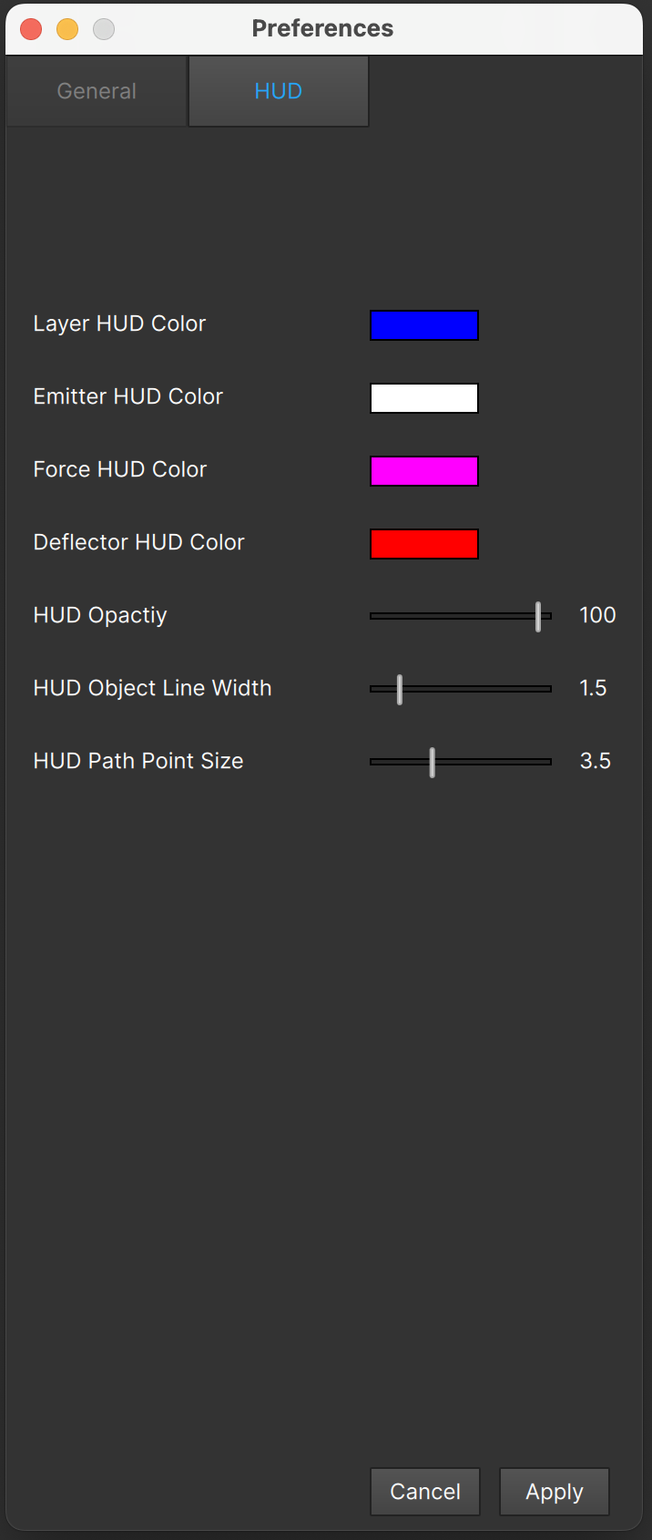 Heads Up Display Preferences