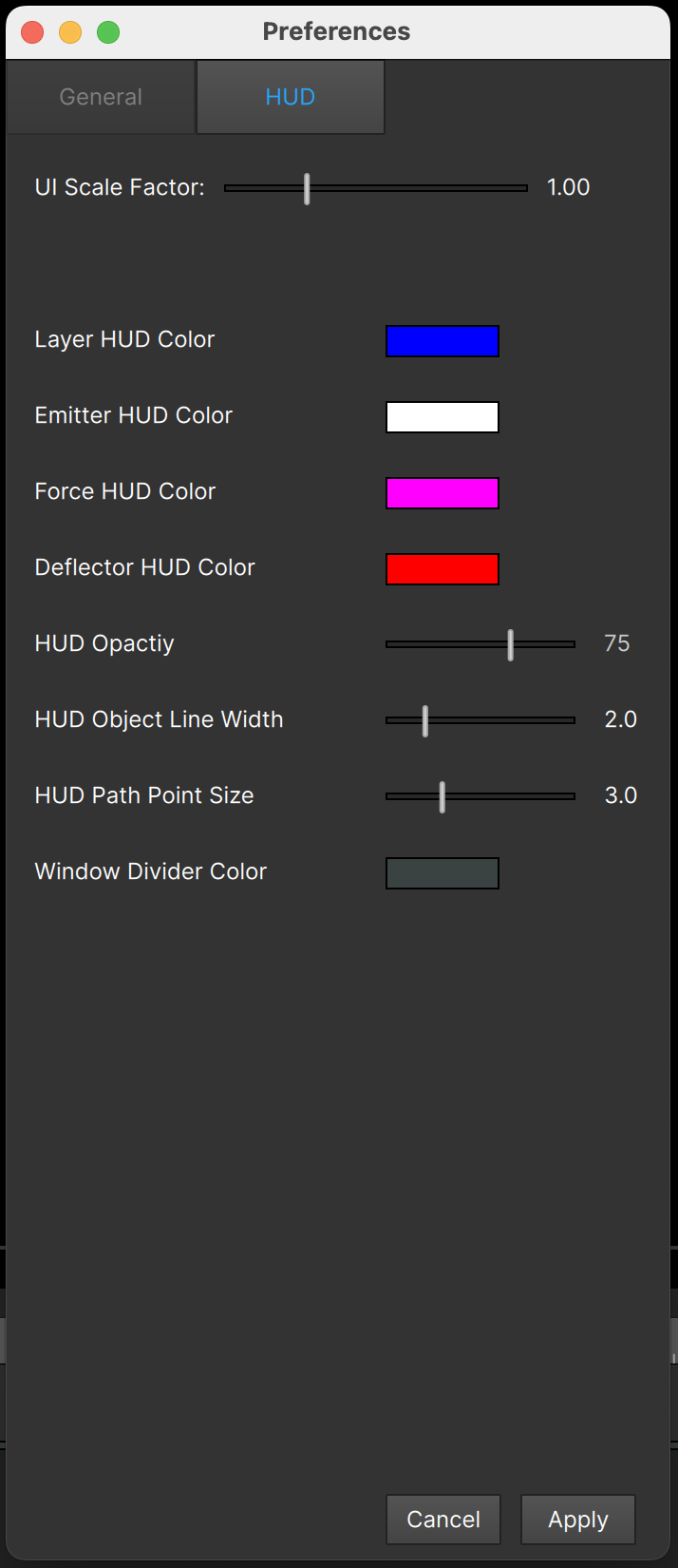 Heads Up Display Preferences