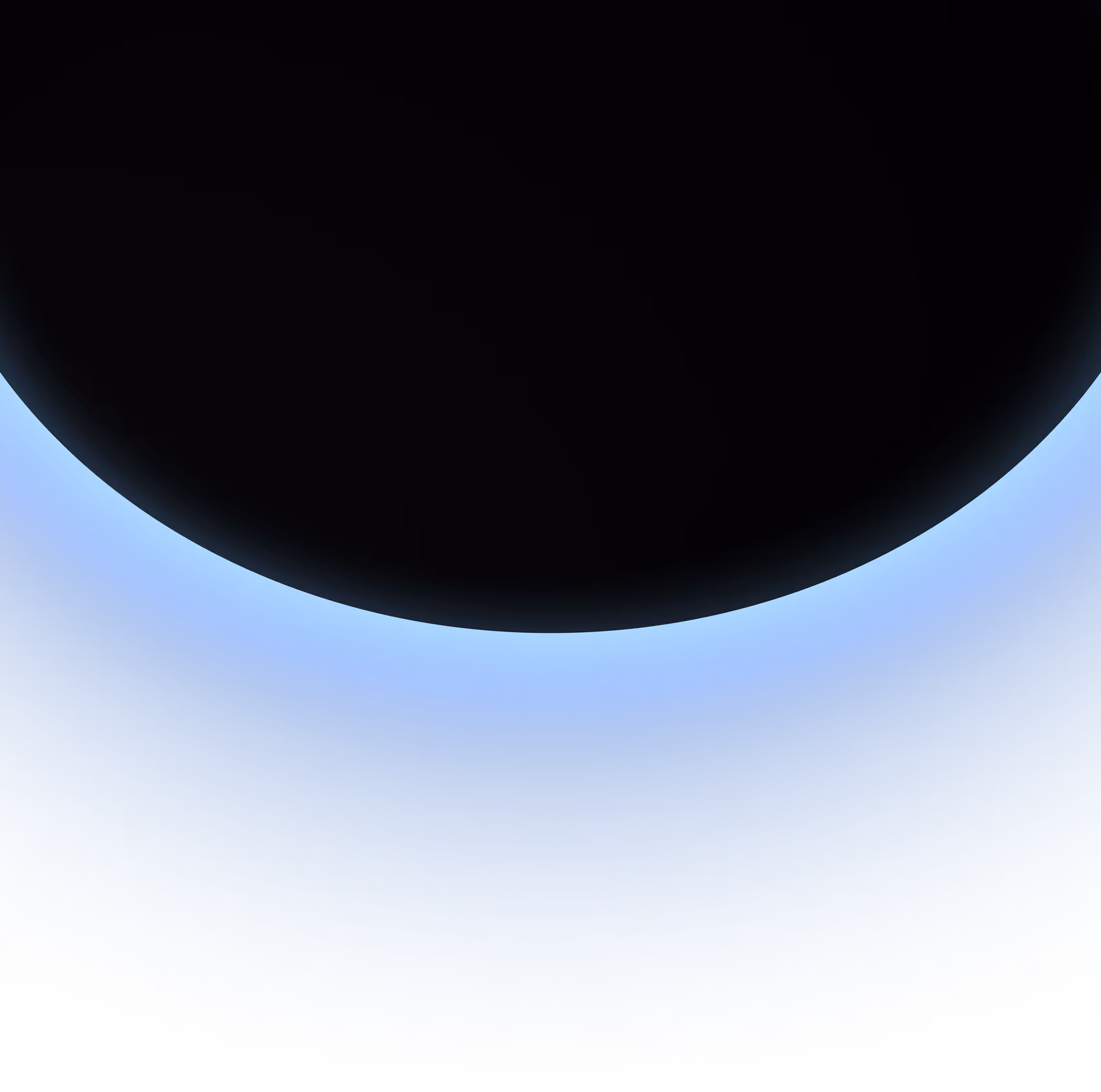 Black circular shape with a radial blue gradient background fading from dark to light.