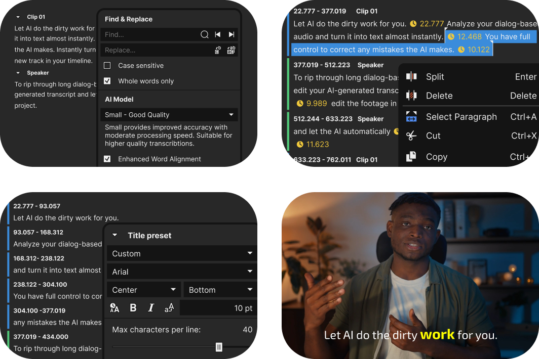 File explorer window showing folders and video thumbnails with filenames like Action Close Up.mp4 and Detail B-Roll.mp4.