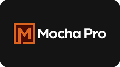 Mocha Pro logo with a hexagonal shape showing an orange 3D cube on a black background.