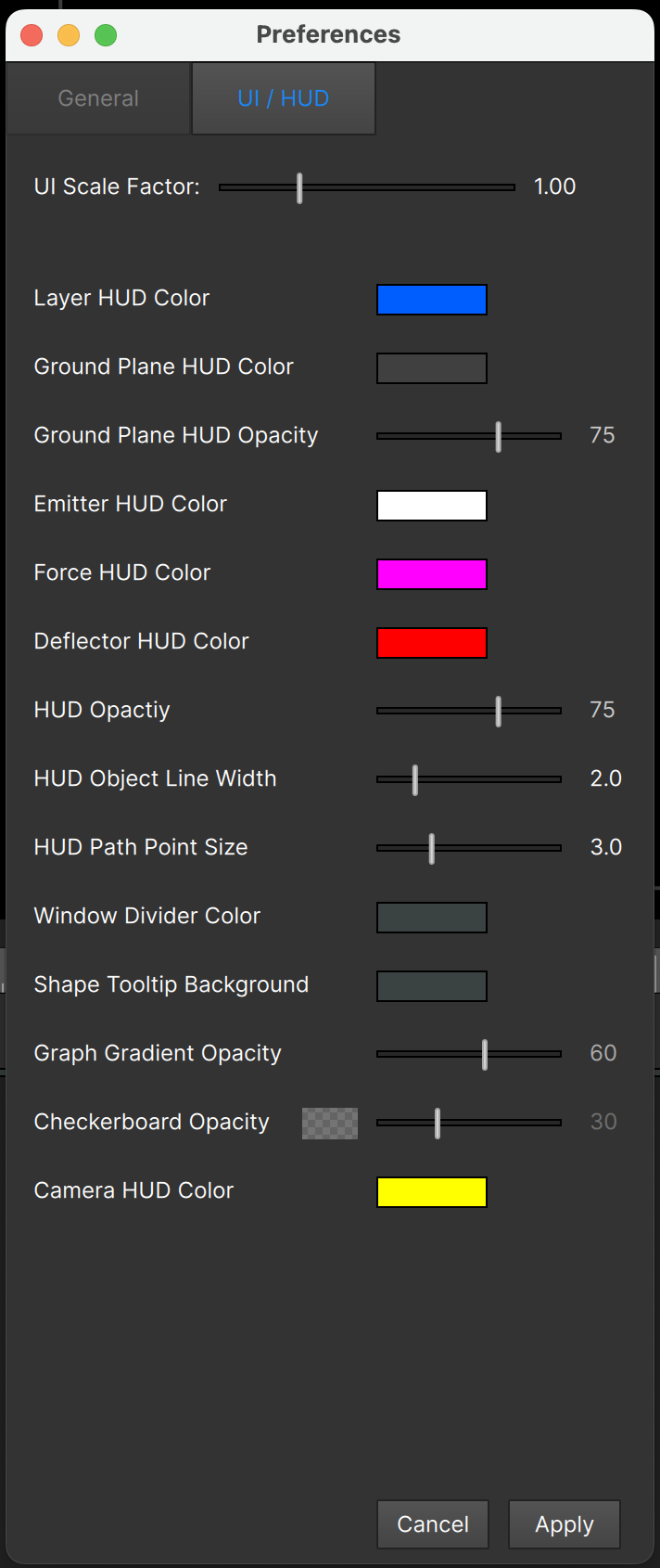 Heads Up Display Preferences