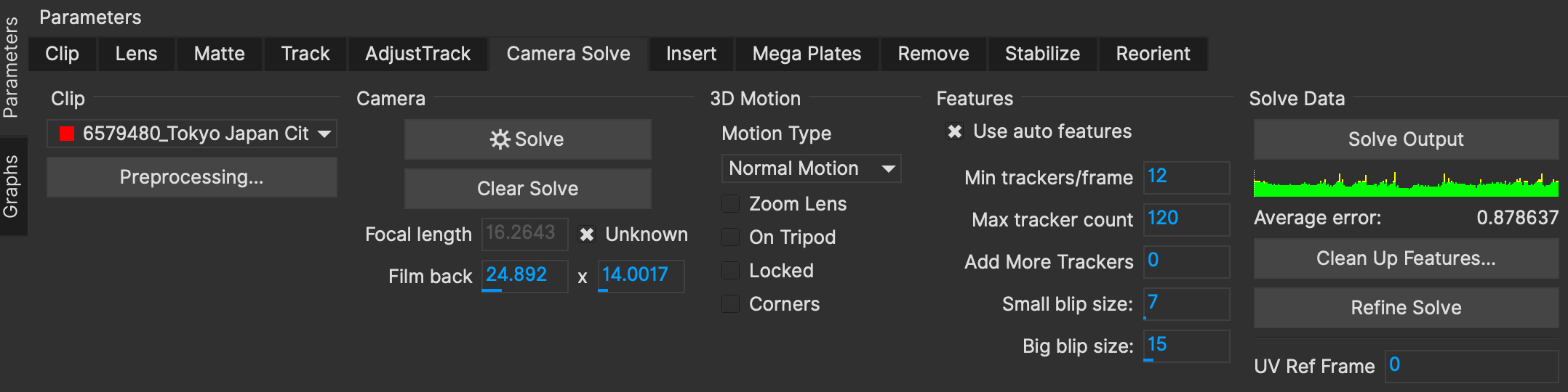 camerasolve main parameters