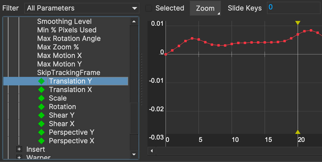 curve editor keyframed parameters