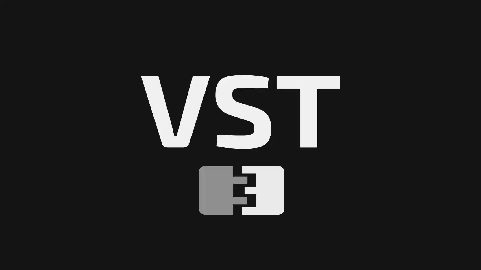 Large white 'VST' wordmark above a split grey-and-white interlocking badge with a '3' (VST2+VST3 mark) on a dark background.