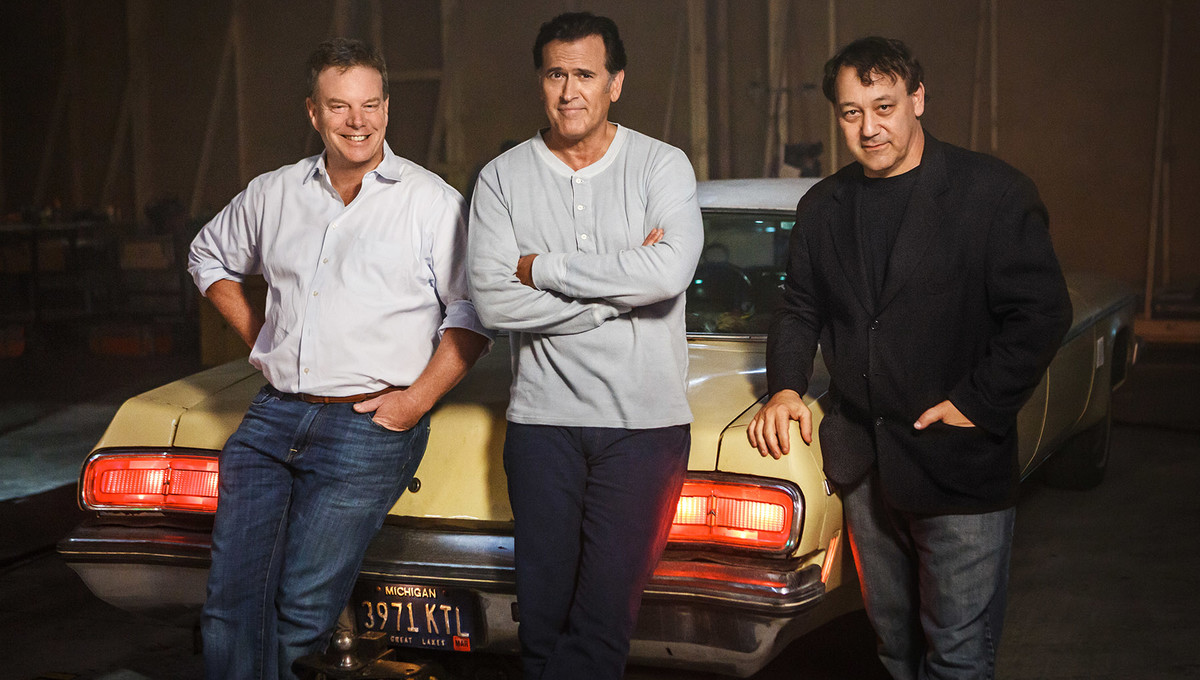 SyFy press image featuring Bruce Campbell and Sam Raimi