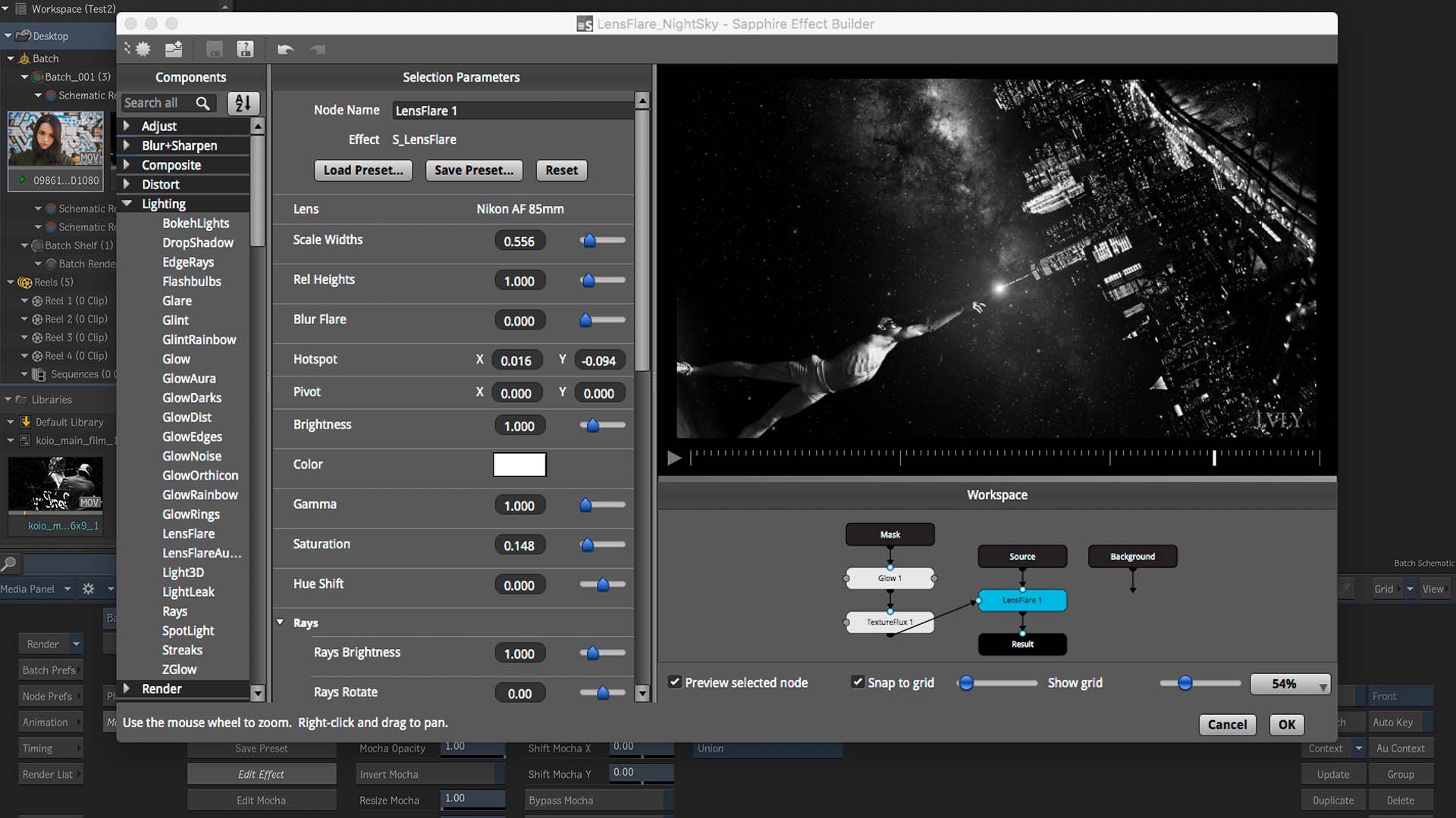 Sapphire VFX Builder inside Autodesk Flame 2020 interface